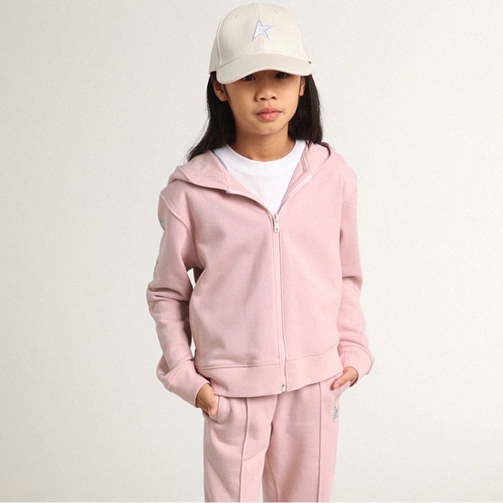 Golden Goose Pink Sweatshirt with‎ Hood and Silver Glitter Stars Girls 12 Logo
